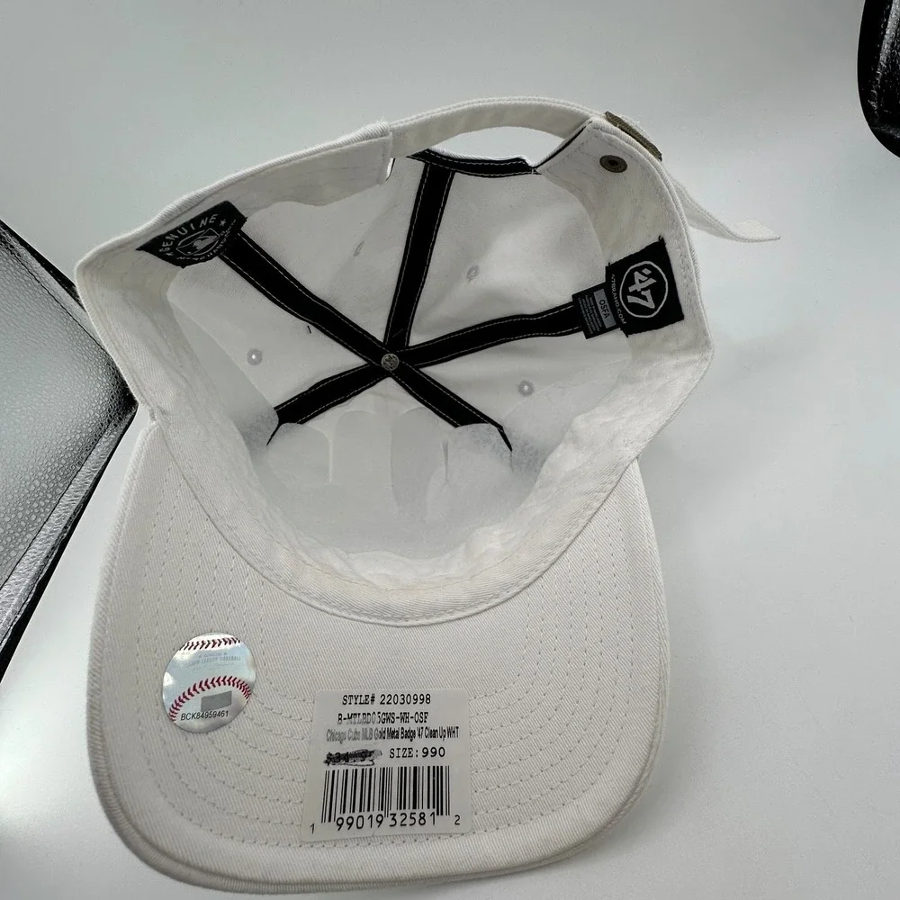 Chicago Cubs '47 Clean Up Hat White Adjustable Strapback Metal Logo Badge NEW